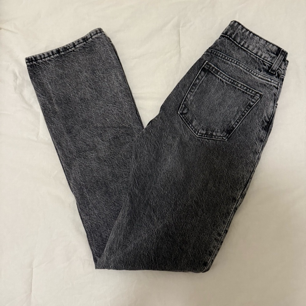 H&M Washed Black High Waisted Wide Leg Jeans